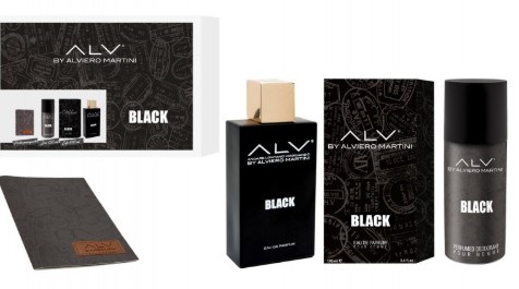 ALVIERO MARTINI BLACK EDP 100 ML+ DEODORANTE 150 ML+PORTAPASSAPORTO