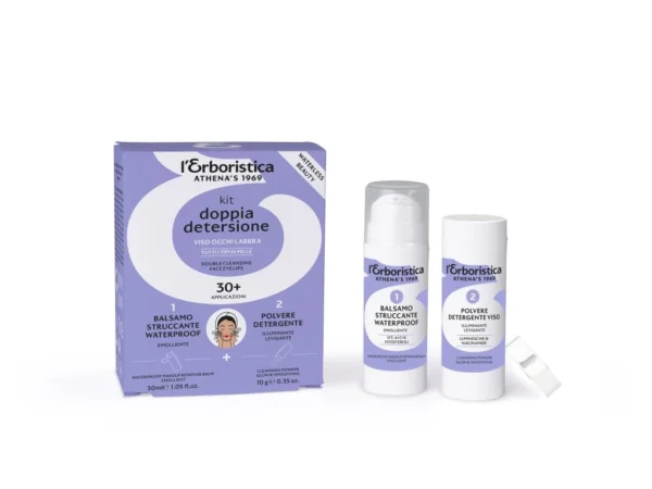 L' ERBORISTICA KIT DOPPIA DETERSIONE - VISO/OCCHI/LABBRA BALSAMO STUCCANTE +POLVERE DETERGENTE