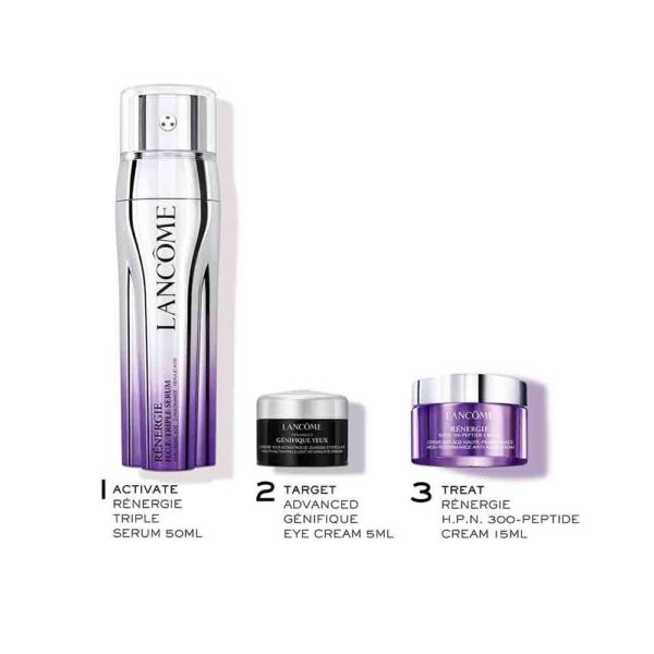 LANCOME RENERGIE TRIPLE SERUM 50ML+ H.P.N. 300-PEPTIDE CREAM 15ML +GENIFIQUE EYE CREAM 5ML - immagine 2